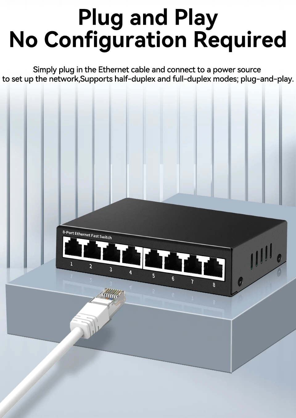 HORACO 8 Port Gigabit Network Switch Unmanaged 1000M Switch Desktop Plug and Play Ethernet Switch