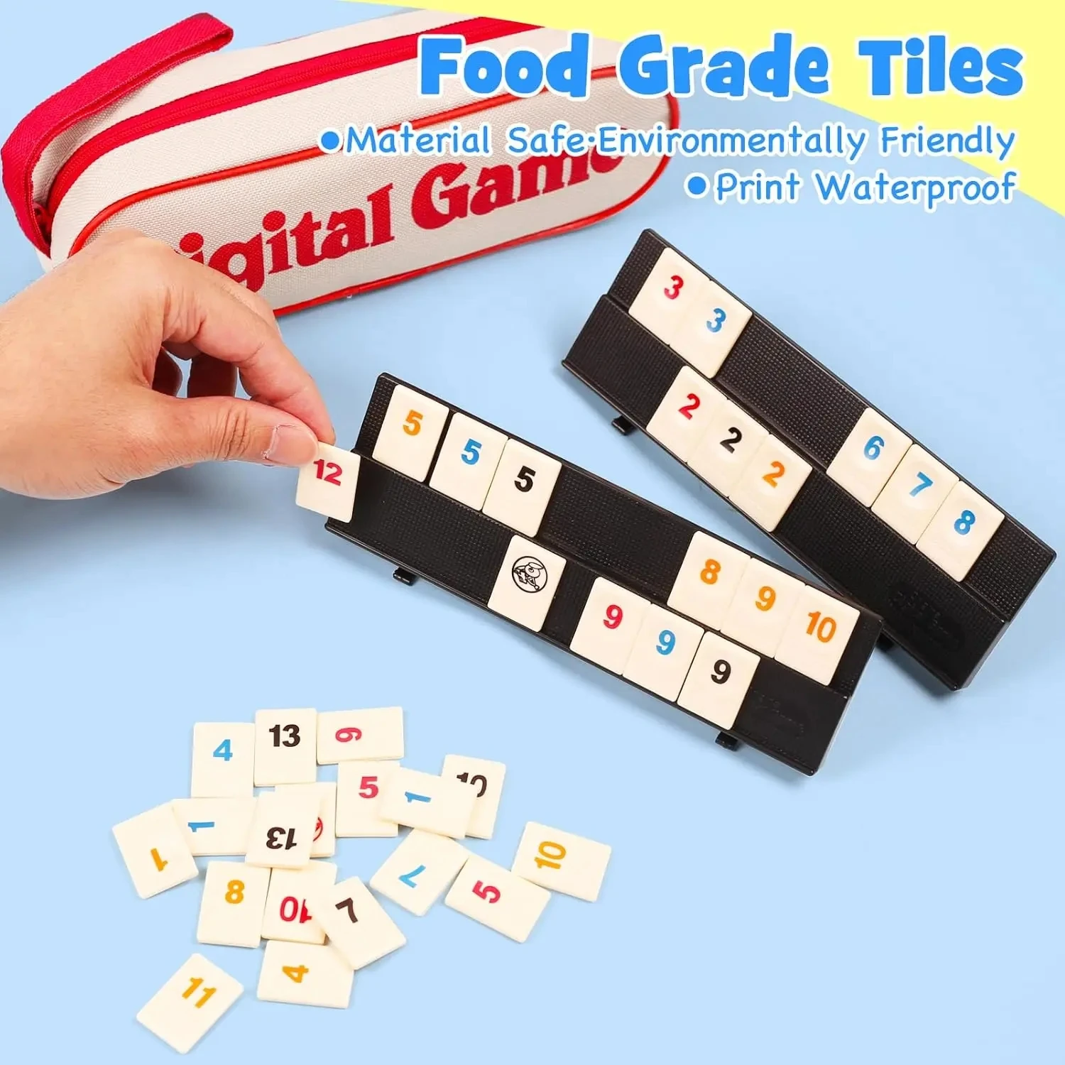 Rummy Cube Game with 4 Racks, 106 Rummy Cube Game Set with Portable Case, Rummy Tiles Travel Set for Family Classic Board Games