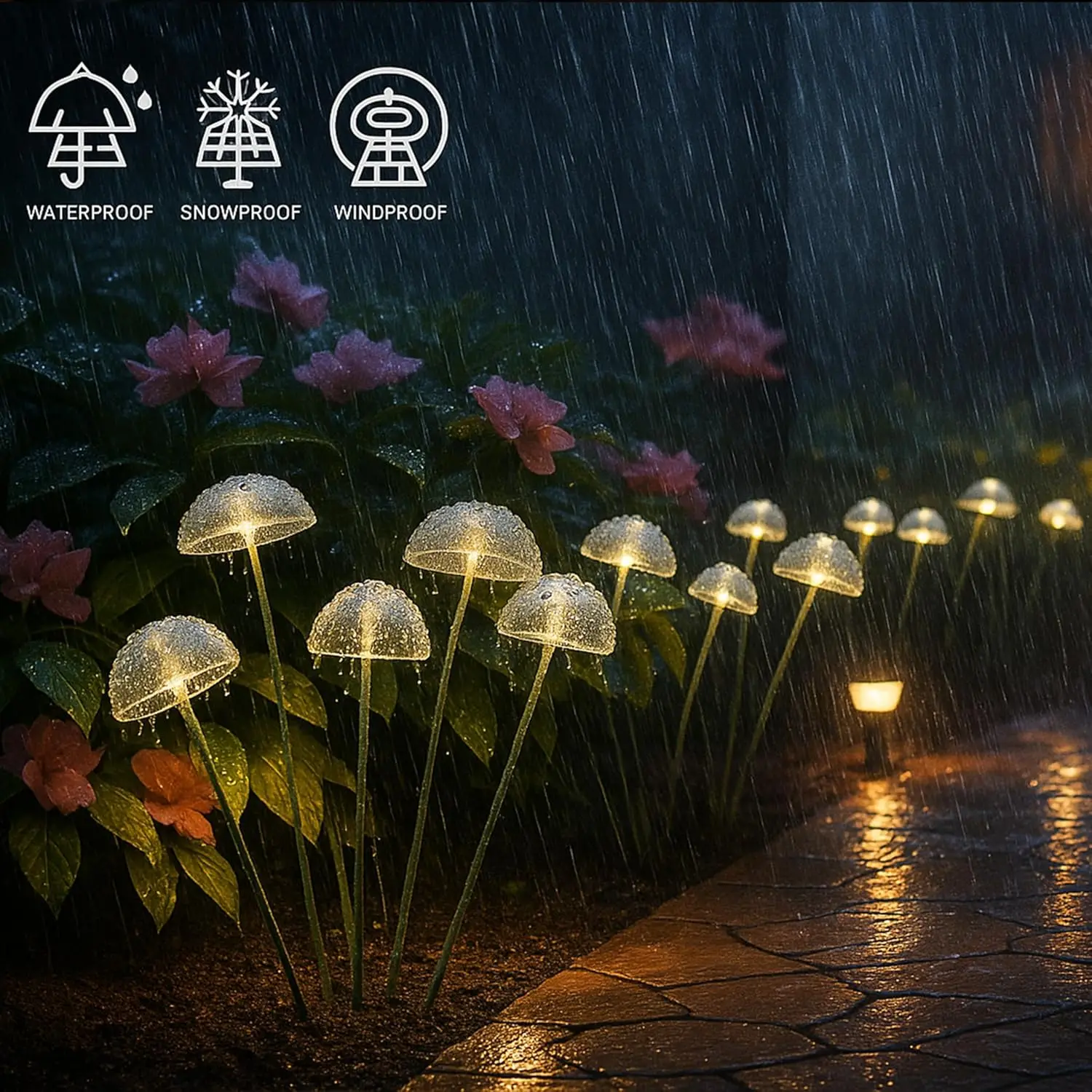 Solar Garden Lights Dual Mode LED Solar Mushroom Lights Waterproof Decor Yard Patio Pathway Jellyfish for Garden Ambiance