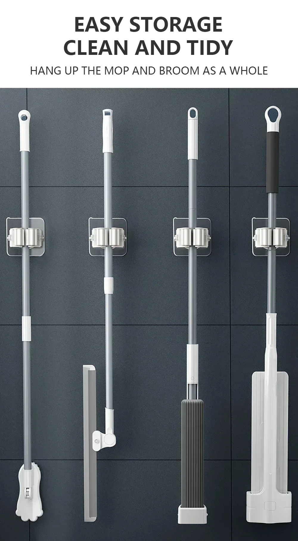 Home Storage Rack Wall Hanging Shelf Bathroom Shower Holder Storage Traceless Hook Mop Organizer Waterproof Broom Hanger