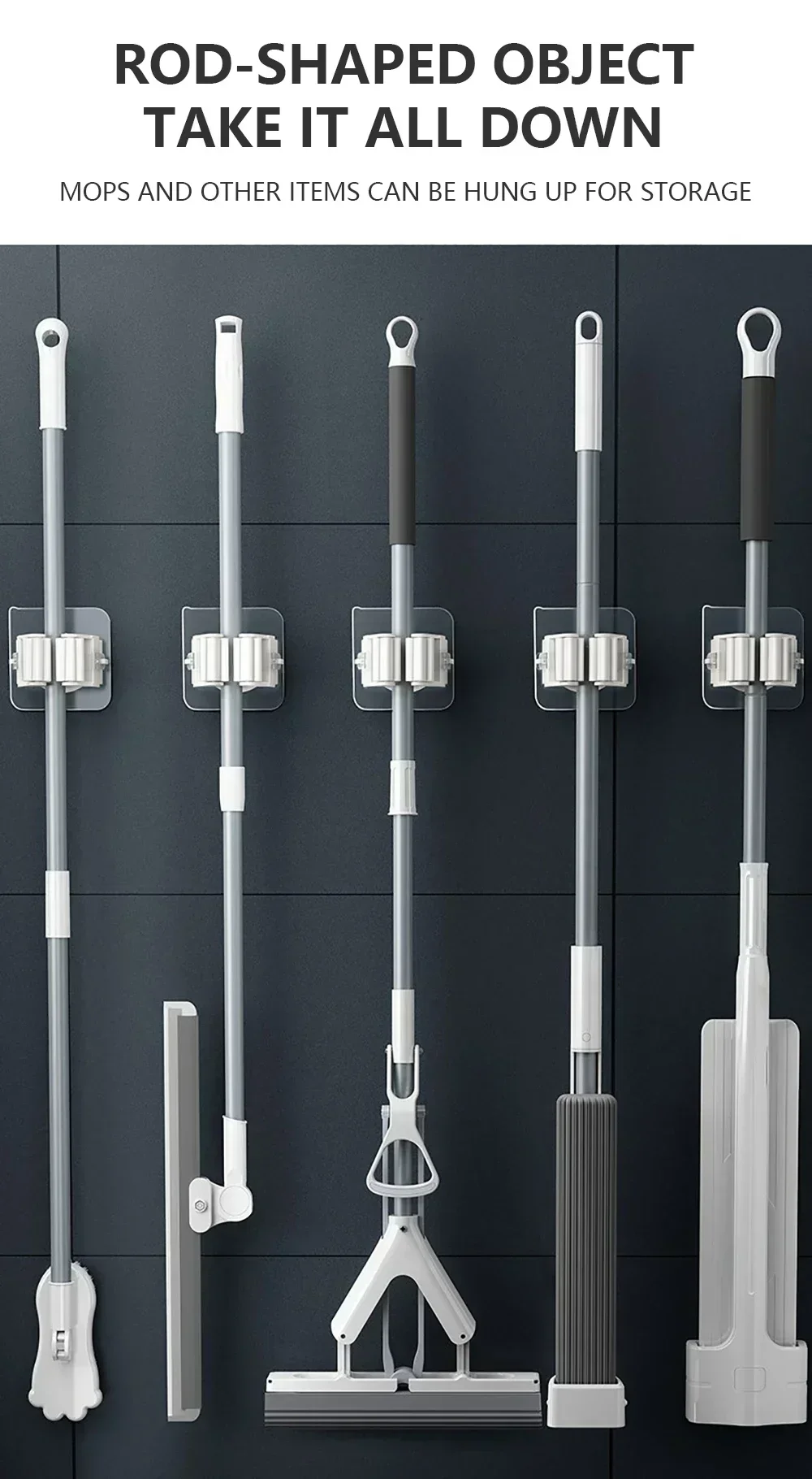 Home Storage Rack Wall Hanging Shelf Bathroom Shower Holder Storage Traceless Hook Mop Organizer Waterproof Broom Hanger
