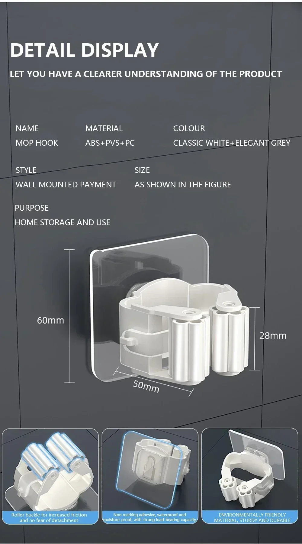 Home Storage Rack Wall Hanging Shelf Bathroom Shower Holder Storage Traceless Hook Mop Organizer Waterproof Broom Hanger