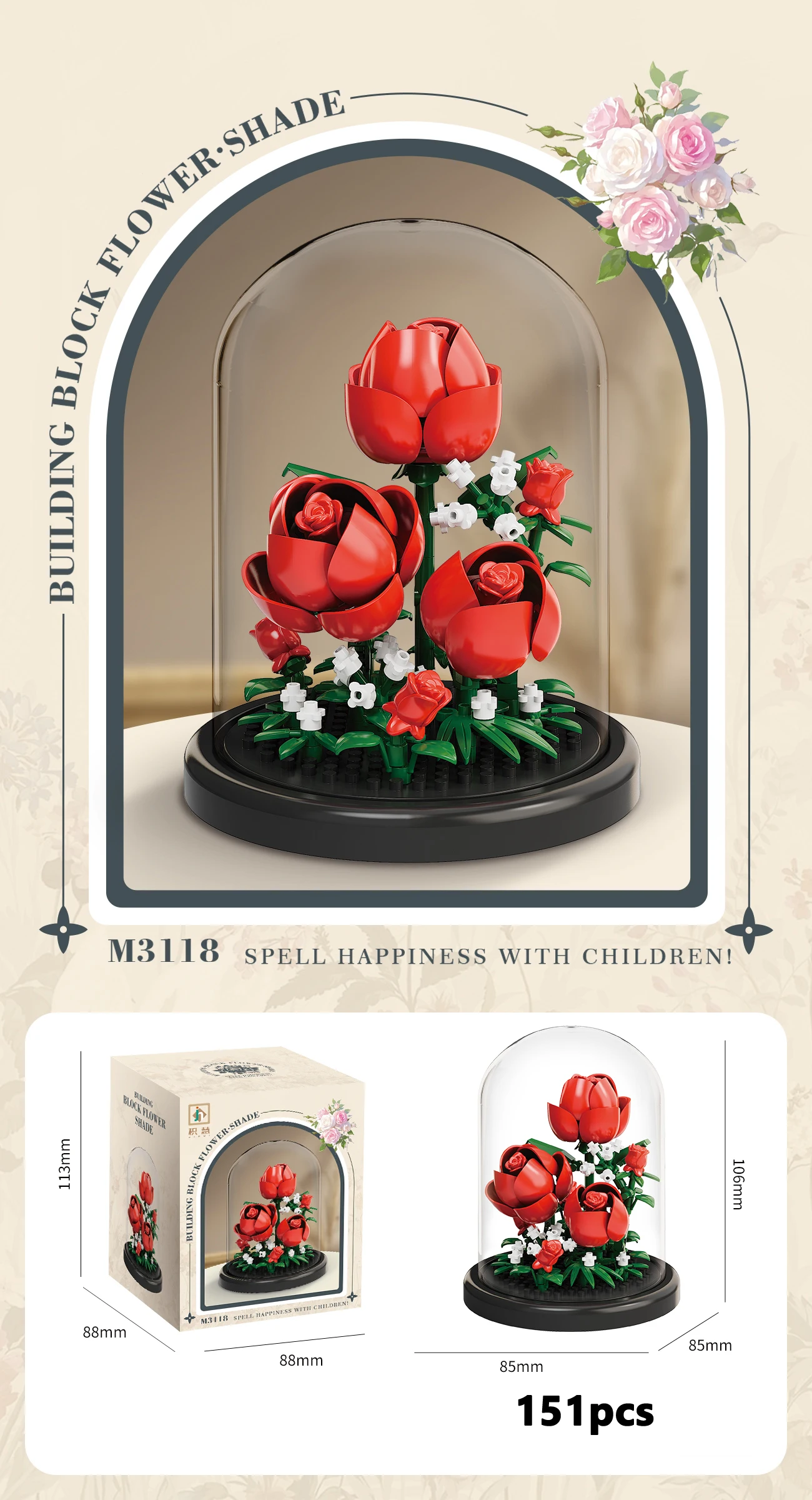 Eternal Flower Bouquet Bonsai Potted Plant Micro Building Blocks Model Home Decoration Puzzle Toys Kids Birthday Christmas Gifts