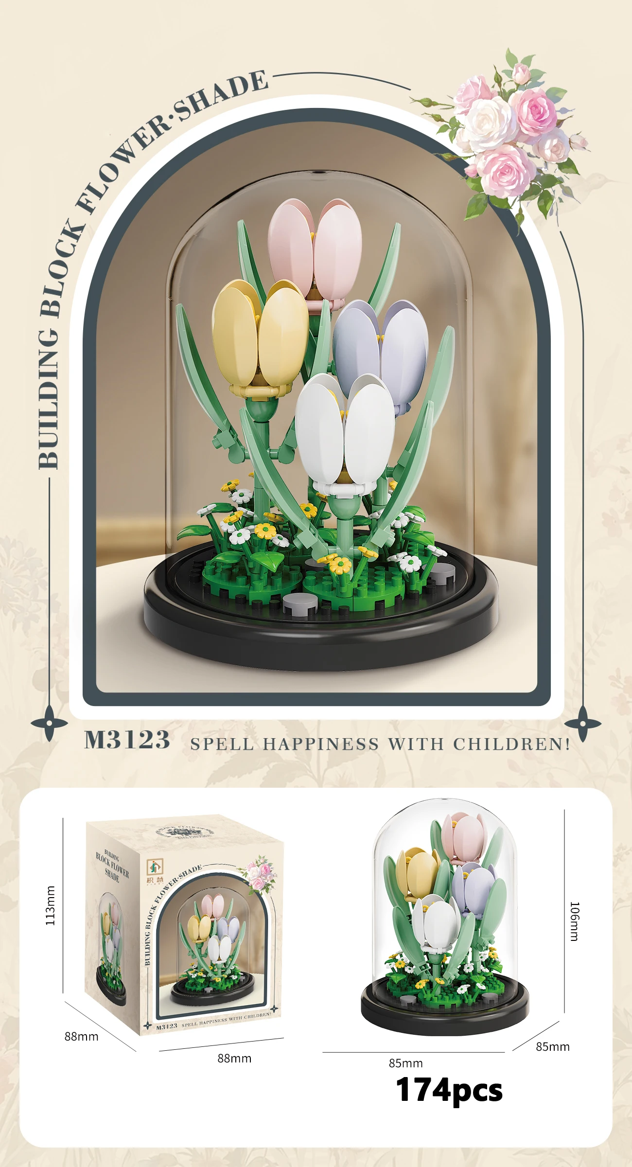 Eternal Flower Bouquet Bonsai Potted Plant Micro Building Blocks Model Home Decoration Puzzle Toys Kids Birthday Christmas Gifts