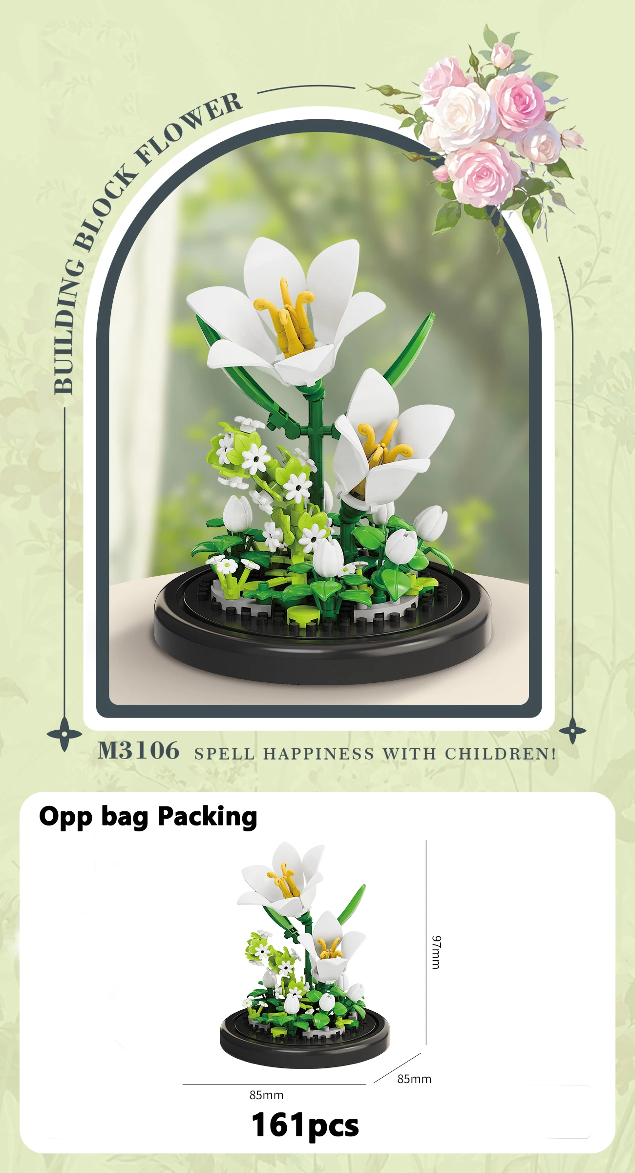 Eternal Flower Bouquet Bonsai Potted Plant Micro Building Blocks Model Home Decoration Puzzle Toys Kids Birthday Christmas Gifts