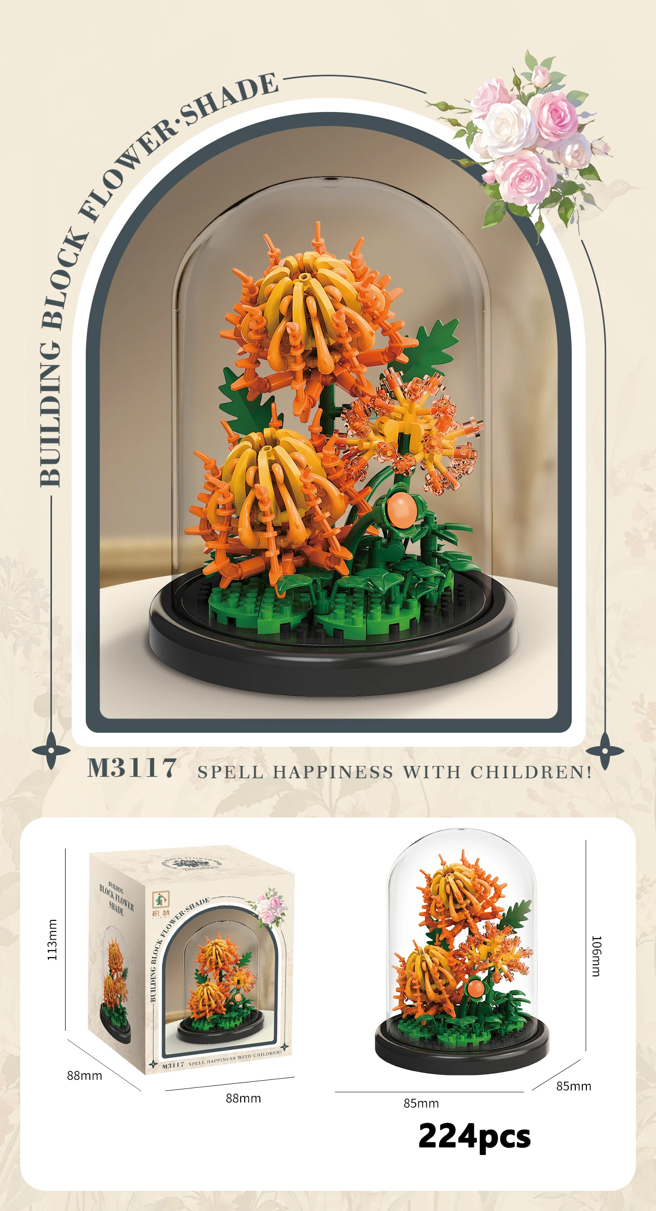 Eternal Flower Bouquet Bonsai Potted Plant Micro Building Blocks Model Home Decoration Puzzle Toys Kids Birthday Christmas Gifts