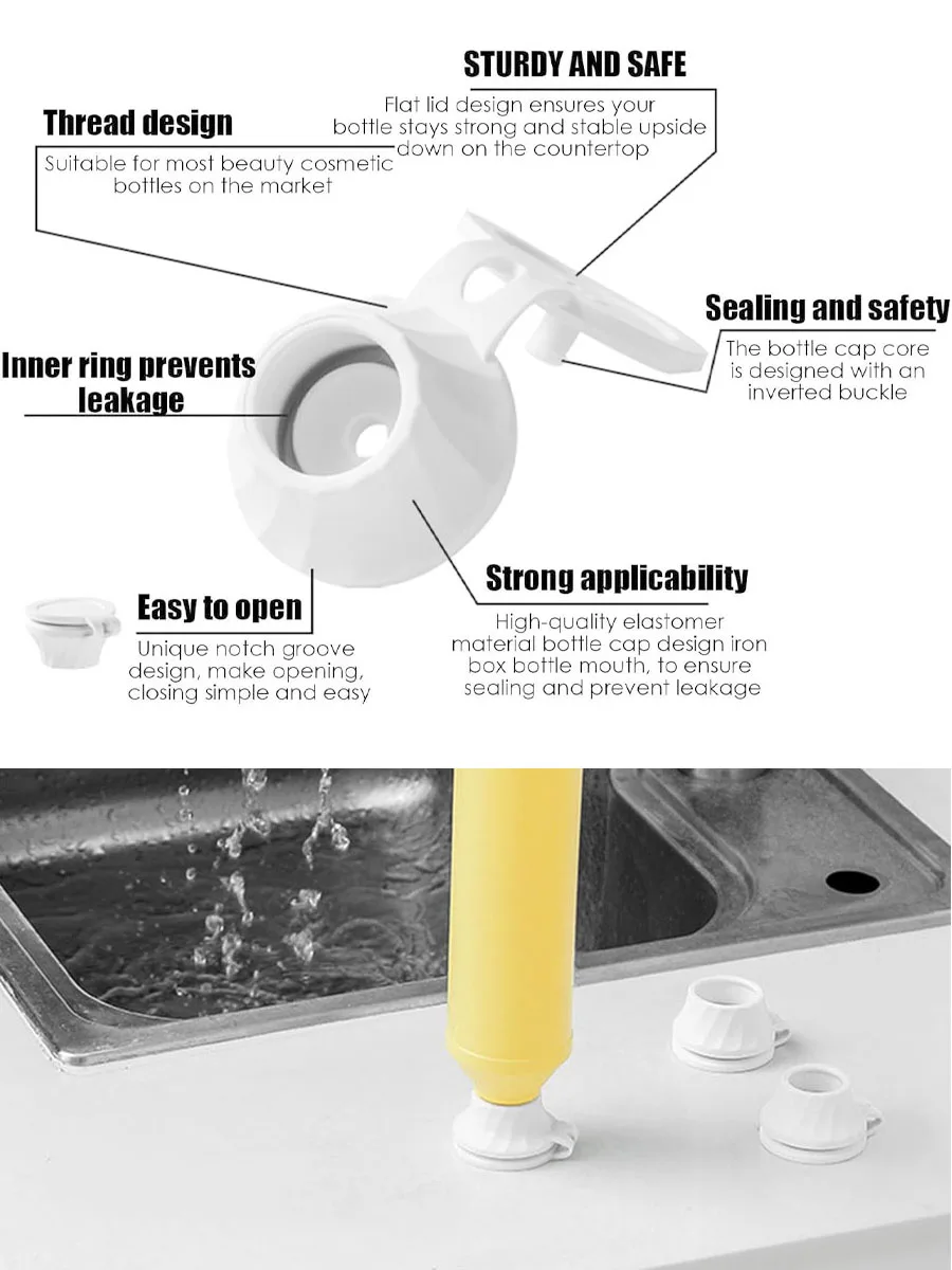 Bottle Emptying Caps, 3/6pcs Adapters Transfer Connector, 3 Sizes Inverted Caps Flipping Bottle, Inverted bottle cap Get Every D