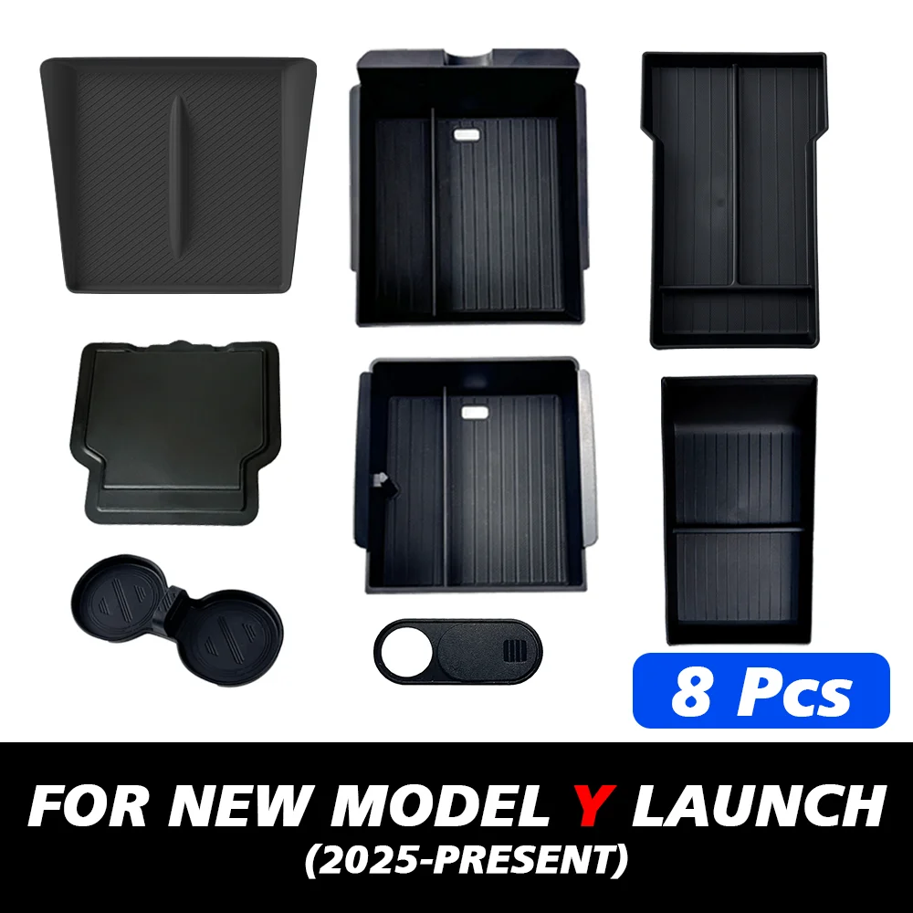 TESY Console & Armrest Storage Box For Tesla New Model Y Juniper Launch ABS Silicone Non-slip Mat Upper and Lower Watercup