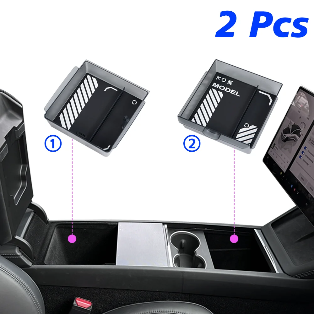 TESY Console & Armrest Storage Box For Tesla New Model Y Juniper Launch ABS Silicone Non-slip Mat Upper and Lower Watercup