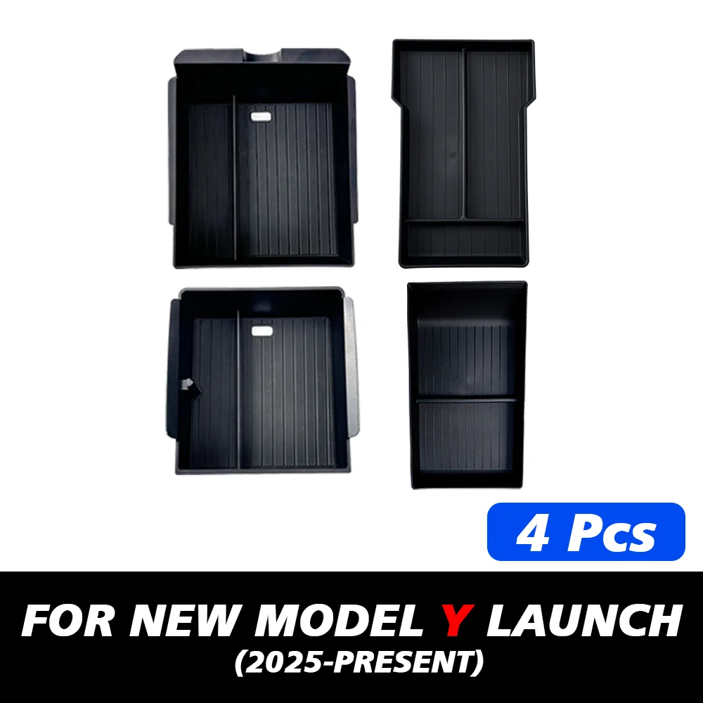 TESY Console & Armrest Storage Box For Tesla New Model Y Juniper Launch ABS Silicone Non-slip Mat Upper and Lower Watercup