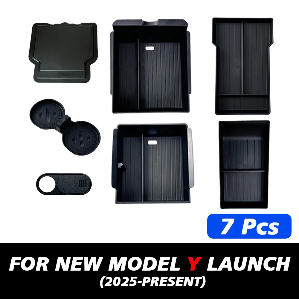 TESY Console & Armrest Storage Box For Tesla New Model Y Juniper Launch ABS Silicone Non-slip Mat Upper and Lower Watercup
