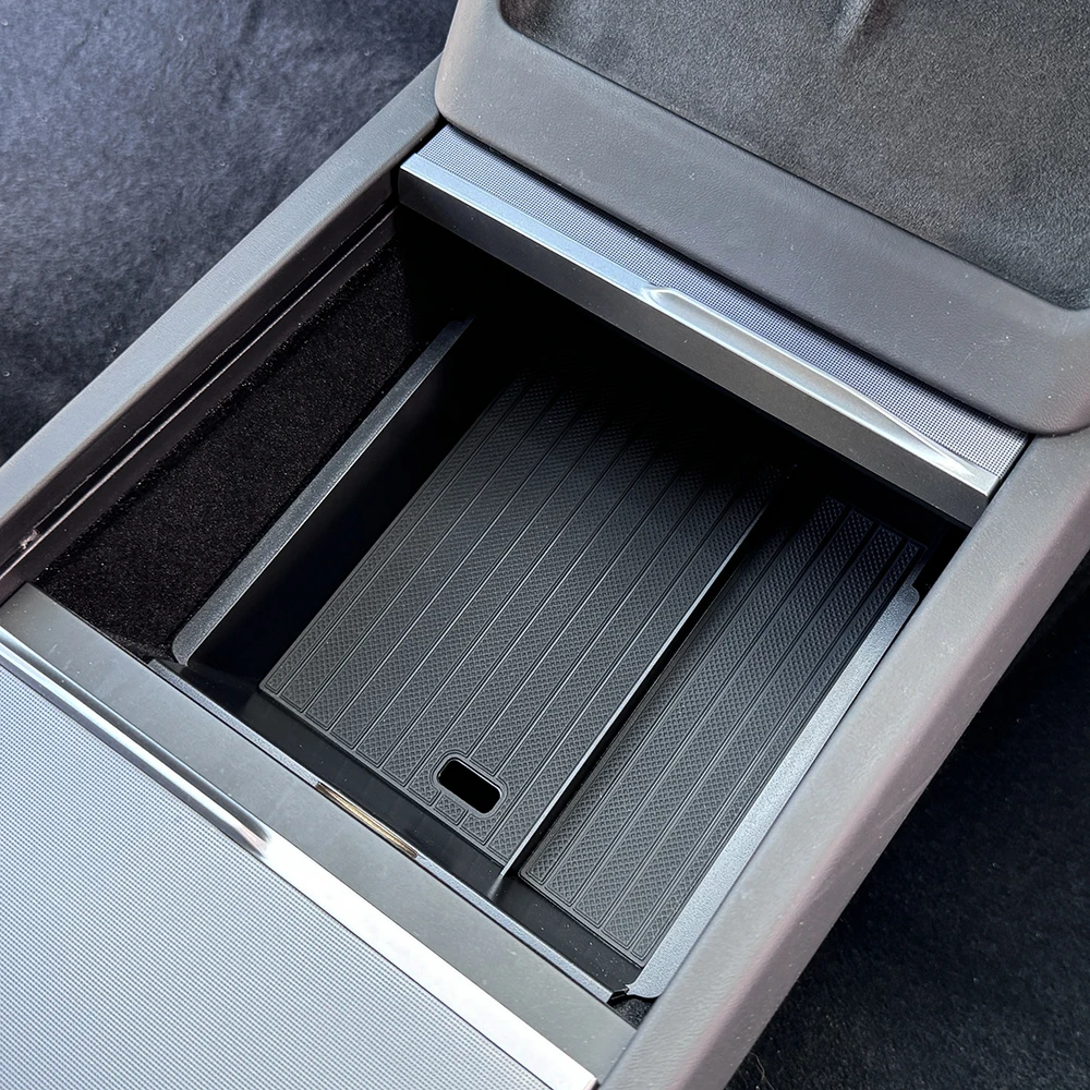 TESY Console & Armrest Storage Box For Tesla New Model Y Juniper Launch ABS Silicone Non-slip Mat Upper and Lower Watercup