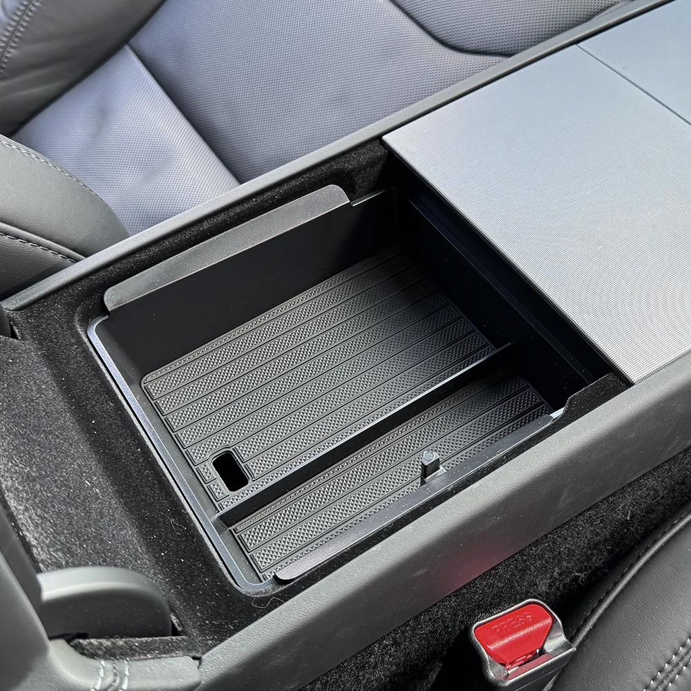 TESY Console & Armrest Storage Box For Tesla New Model Y Juniper Launch ABS Silicone Non-slip Mat Upper and Lower Watercup
