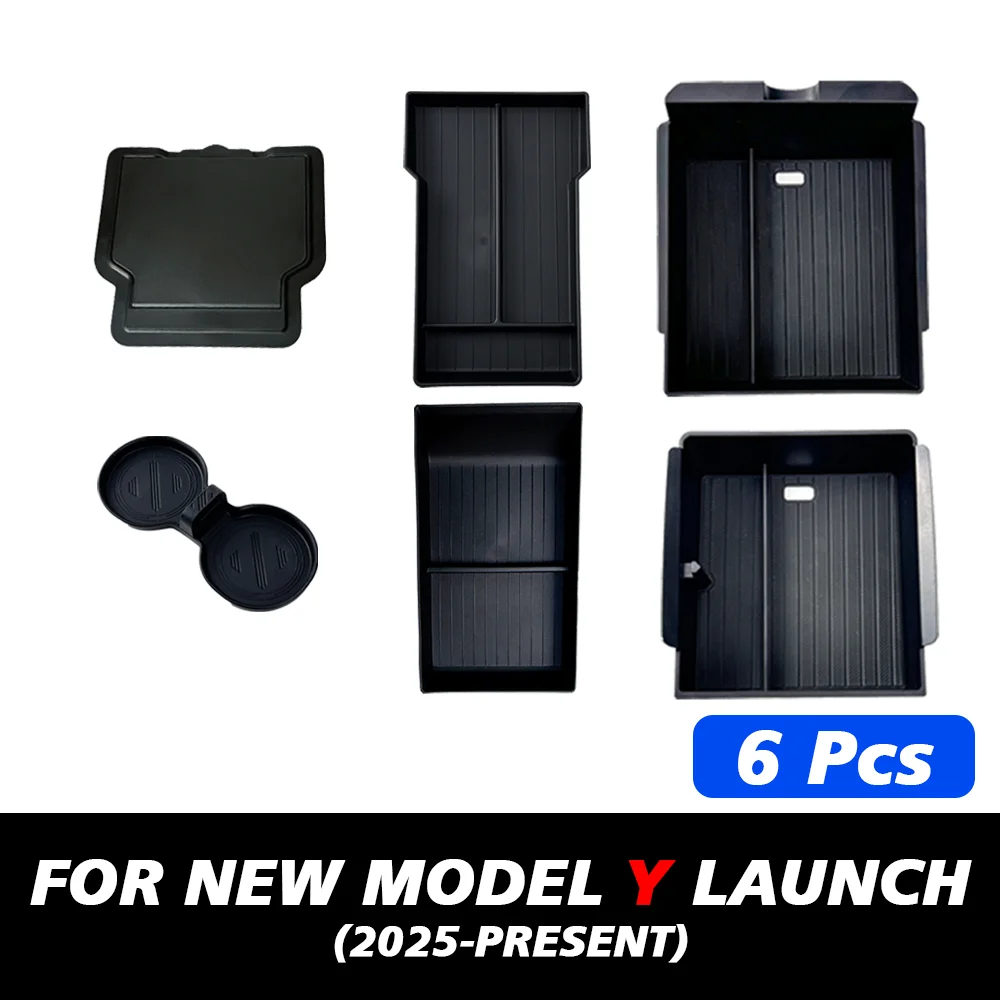 TESY Console & Armrest Storage Box For Tesla New Model Y Juniper Launch ABS Silicone Non-slip Mat Upper and Lower Watercup