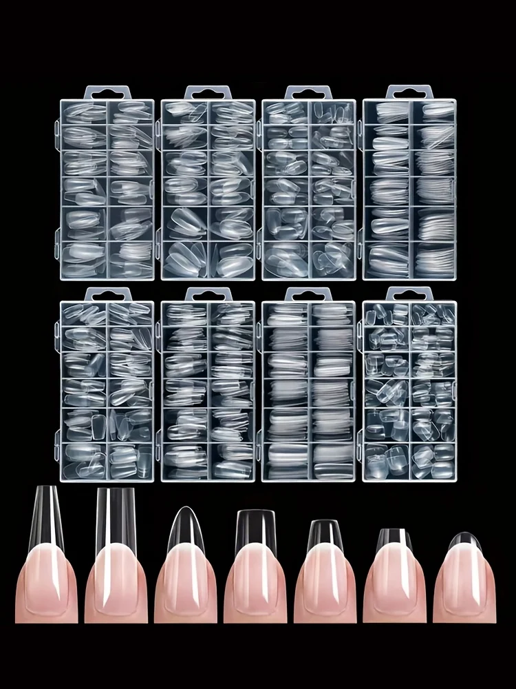 120 Pieces of Transparent Coffin/Mandarin/Aprilion/Square/Oval/Other Shape Style Boxed Nails, Soft 12 Sizes Full Cover Acrylic Press-On Nails, Suitable for Home DIY Nail Art and Nail Salon Use or as a Gift, Essential for Women's Nail Care, Christmas Nails