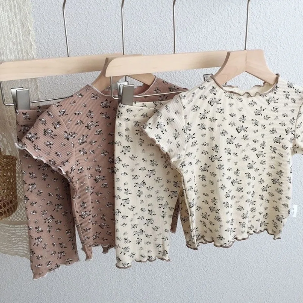 Bear Leader Summer Fashion New Short Sleeve Round Neck Flower Printed T-shirt Top+Pants 2 Piece Set Kids Casual Home Clothes