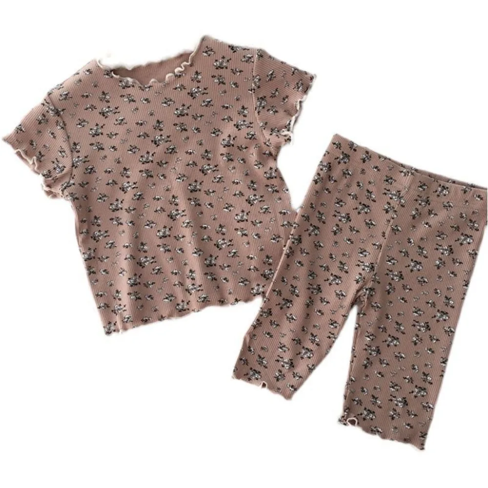 Bear Leader Summer Fashion New Short Sleeve Round Neck Flower Printed T-shirt Top+Pants 2 Piece Set Kids Casual Home Clothes