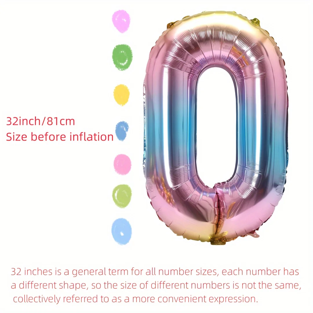 32inch Rainbow Gradient Number Foil Balloon 1-9 for Kids Birthday Party Decor Baby Shower Bridal Shower More Options Avaliable