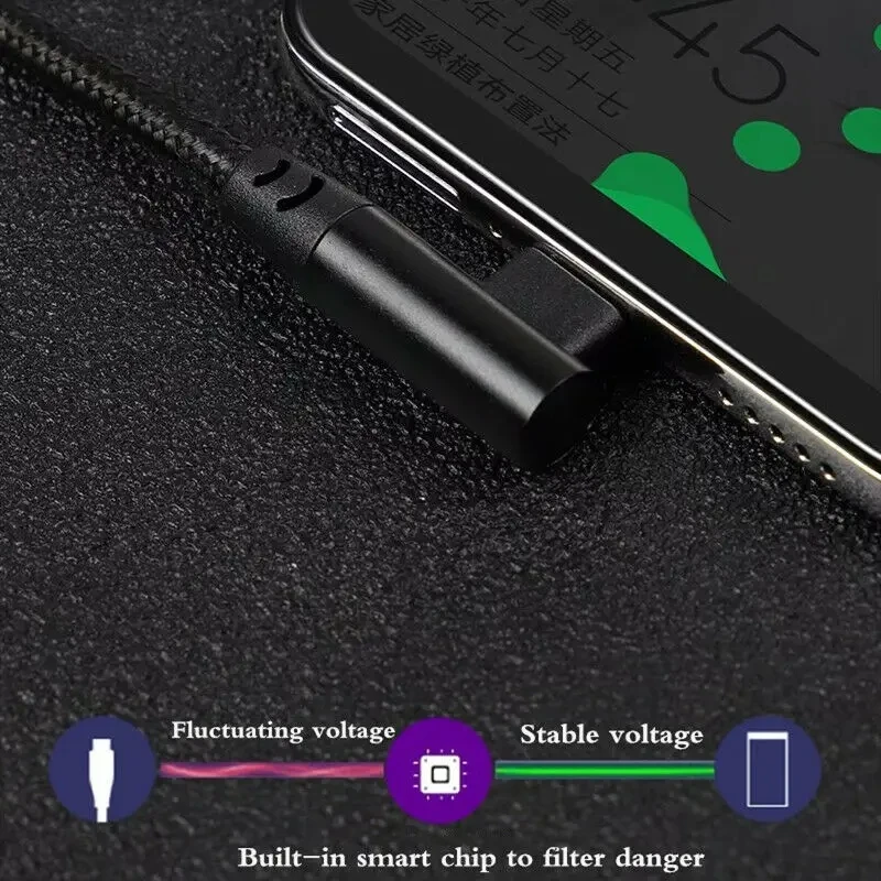 0.25m/0.5m/1m/2m/3m 90 Degree Elbow Nylon Braided Quick Charger Elbow USB C to Type C Cord Cable For iPhone 15 16 Samsung Xiaomi