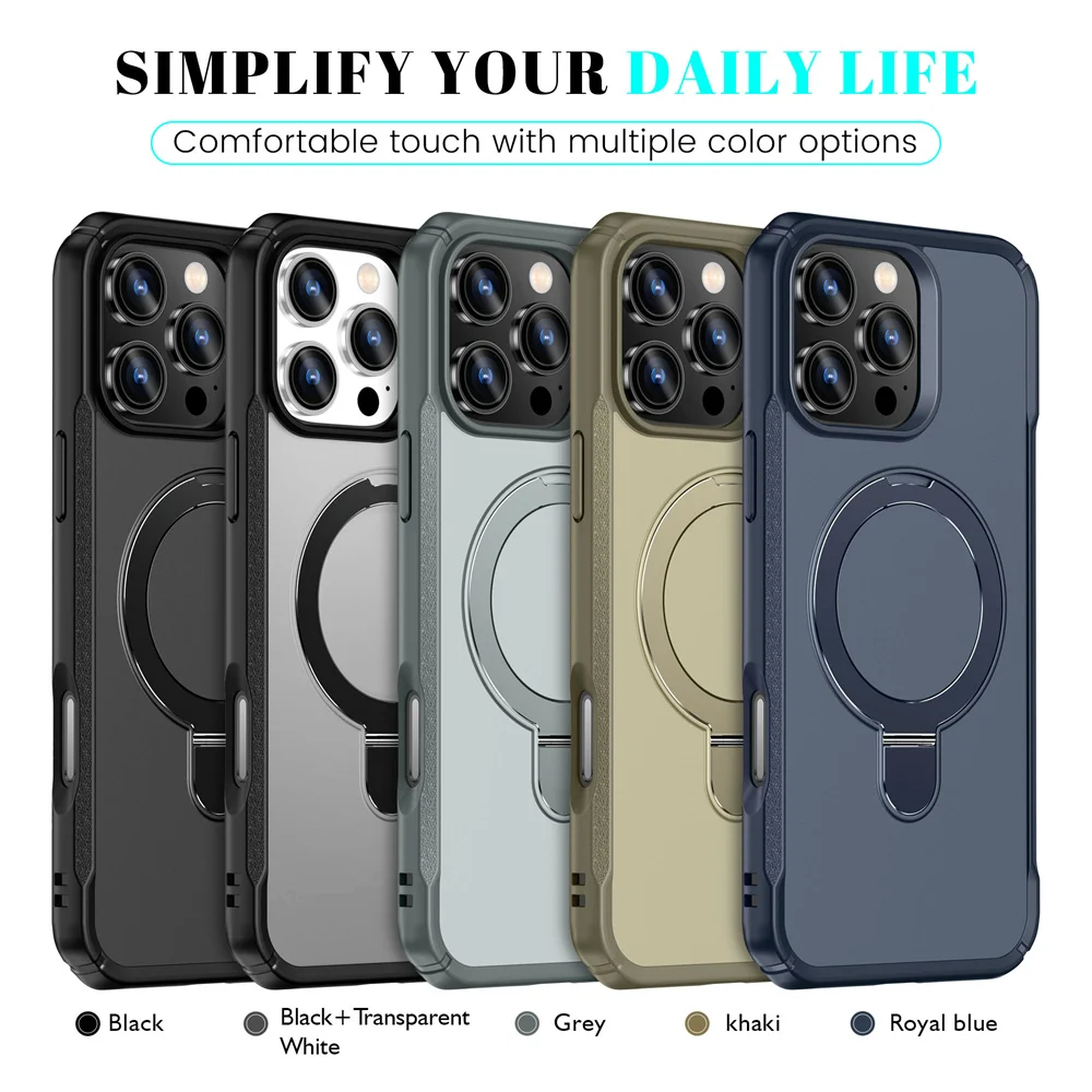 For Magsafe Wireless Charge Fold Magnetic Stand Phone Case For iPhone 15 16 17 18 Pro Max 16E 14 13 12 11 Anti-slip Bumper Cover