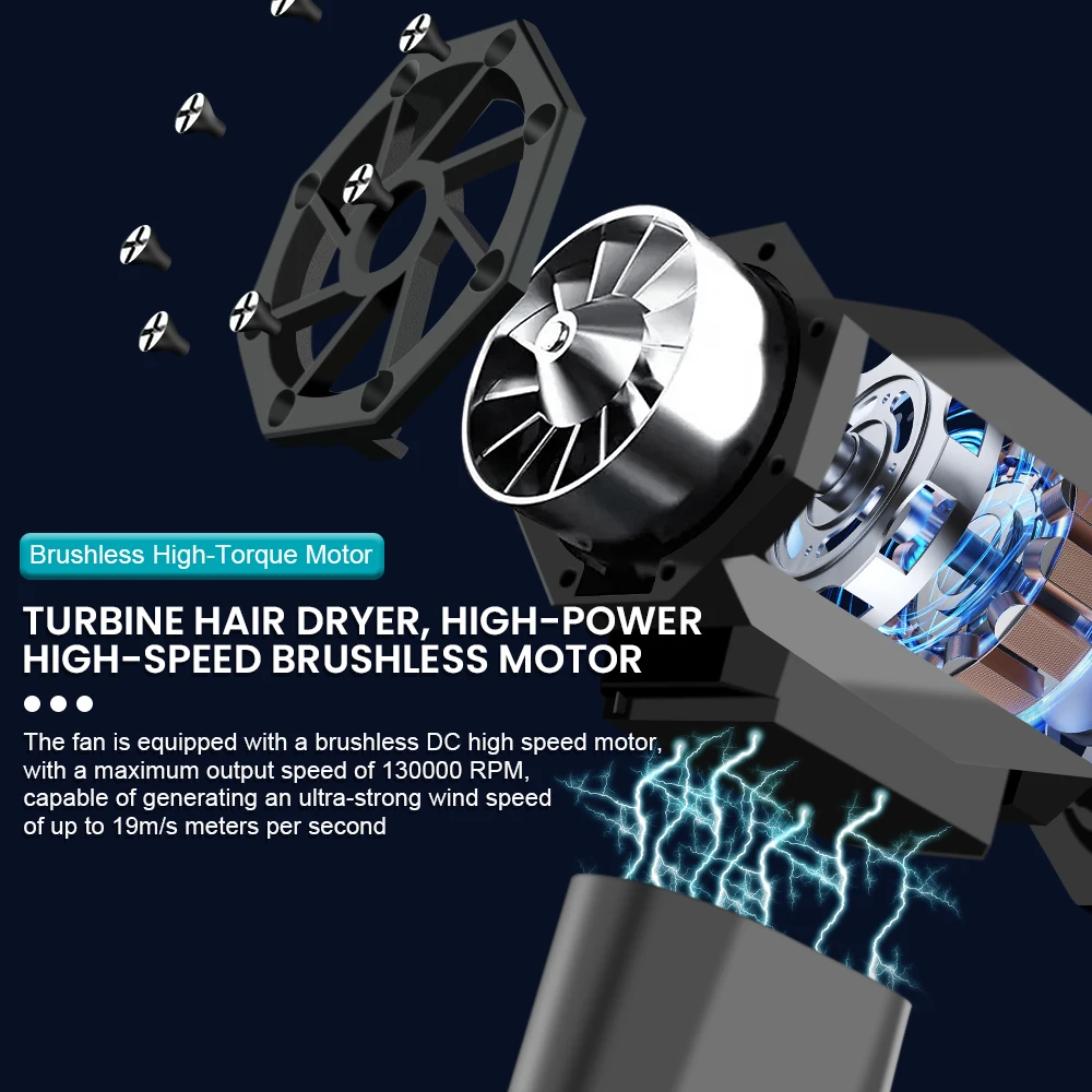 Turbo Fan Electric Air Duster Blower Portable Cleaning Hair Dryer Accessories Tools Car Blowing Snow Type-C Charging