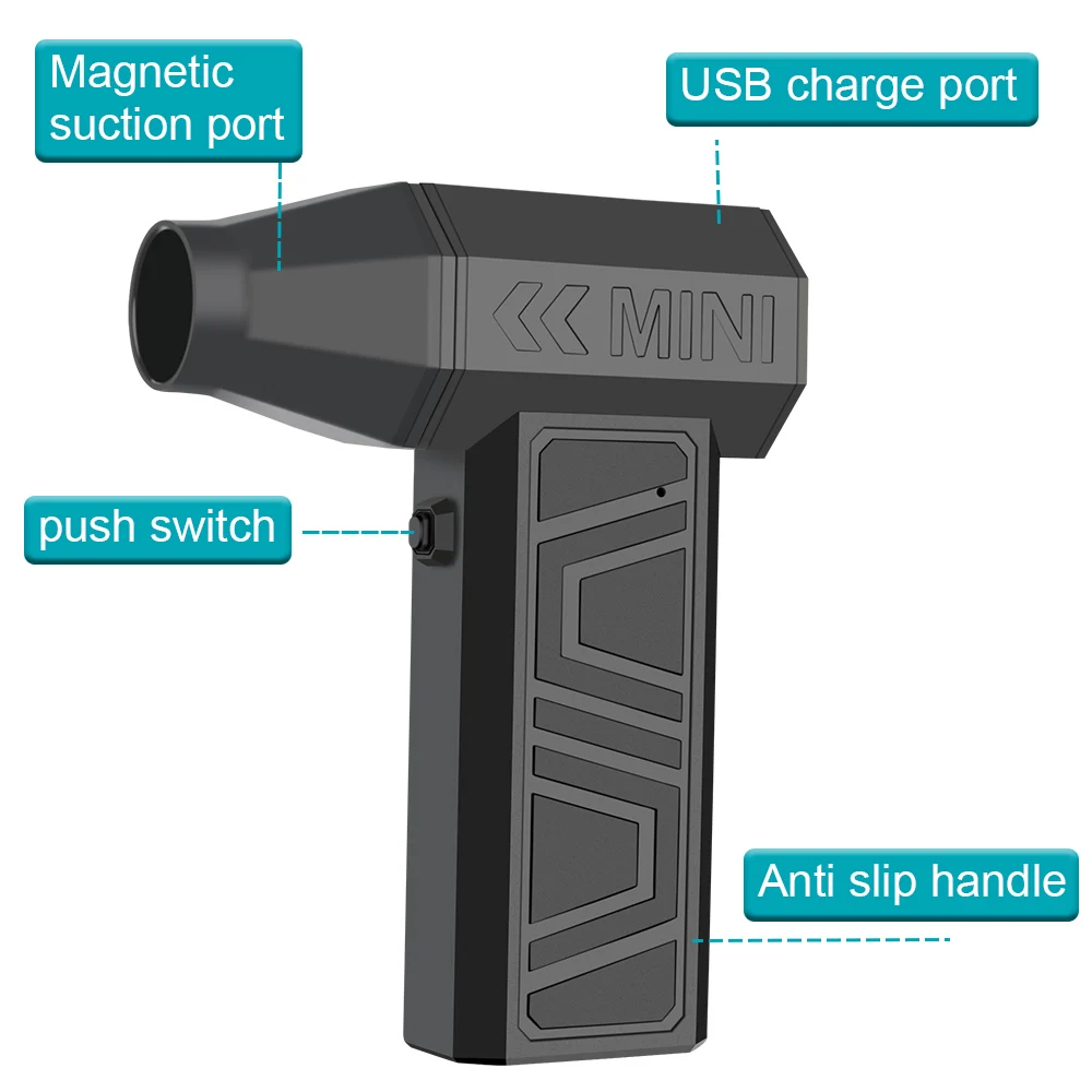 Turbo Fan Electric Air Duster Blower Portable Cleaning Hair Dryer Accessories Tools Car Blowing Snow Type-C Charging