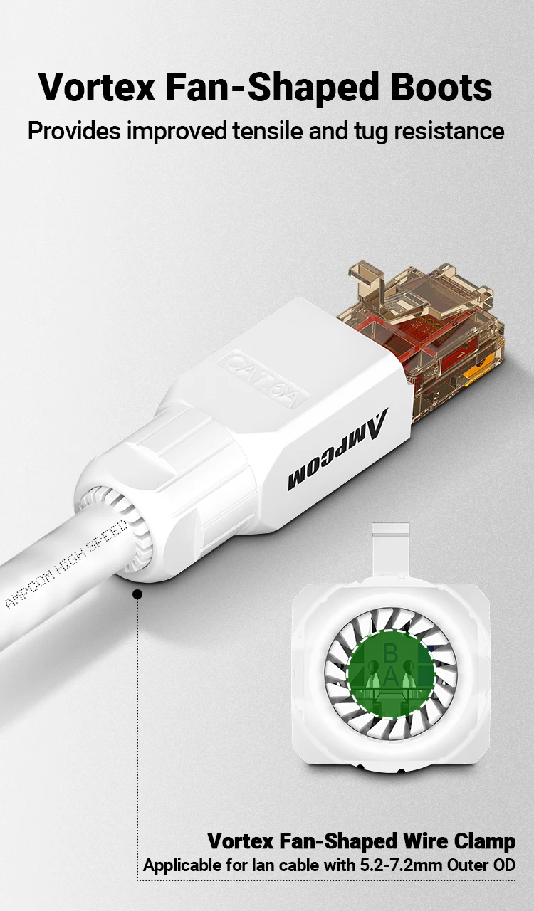 AMPCOM RJ45 Connector Tool Free CAT6A CAT6 10Gbps UTP Field Modular Plug Tool Free Ethernet Reusable Termination Lan Plugs