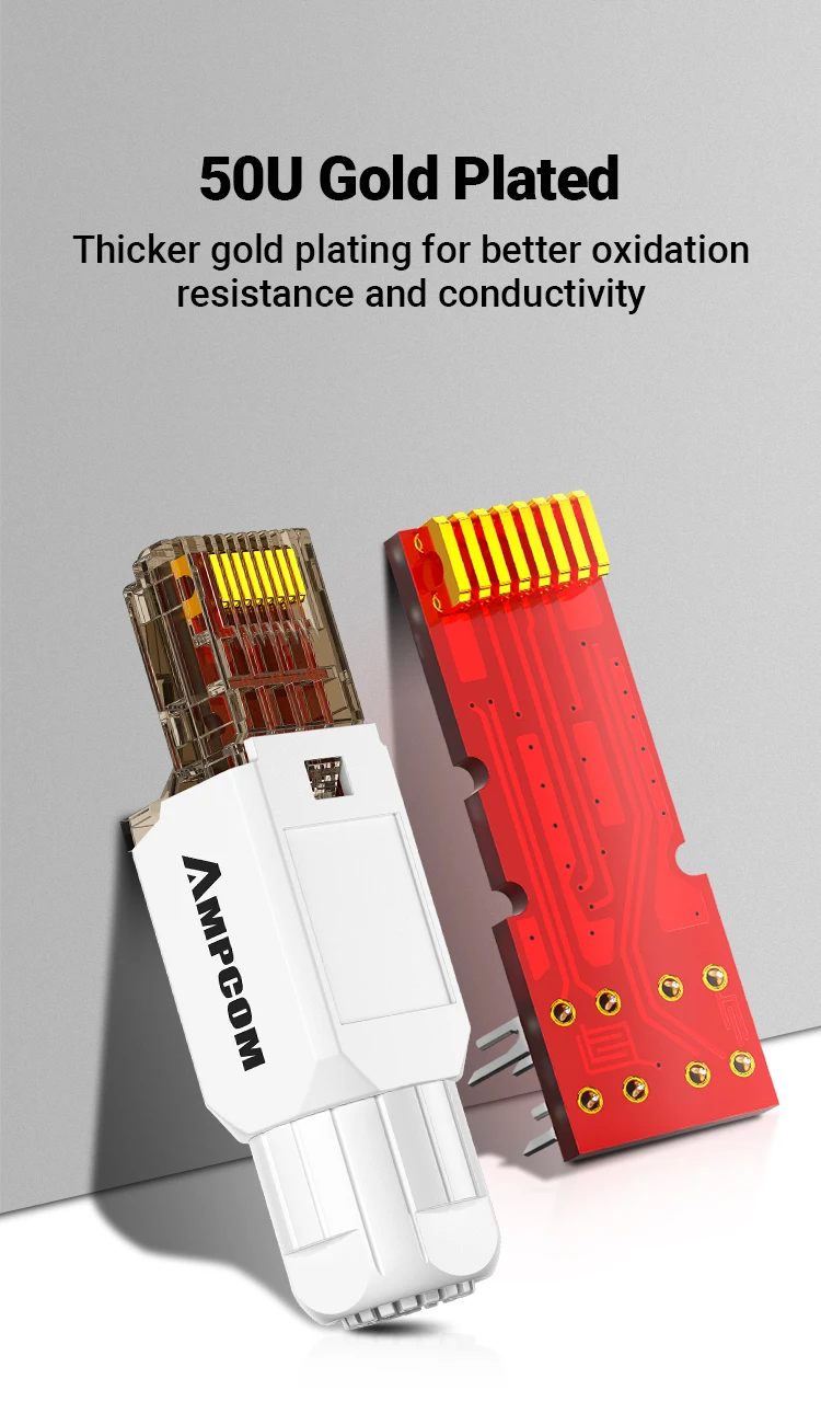 AMPCOM RJ45 Connector Tool Free CAT6A CAT6 10Gbps UTP Field Modular Plug Tool Free Ethernet Reusable Termination Lan Plugs