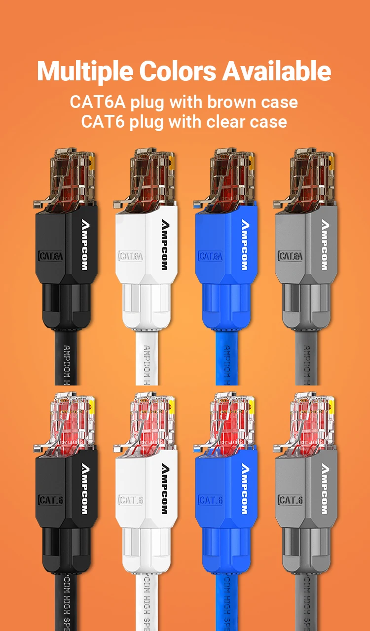 AMPCOM RJ45 Connector Tool Free CAT6A CAT6 10Gbps UTP Field Modular Plug Tool Free Ethernet Reusable Termination Lan Plugs