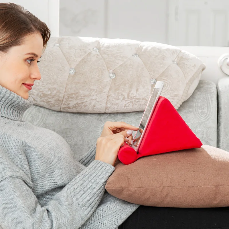 Multifunctional Tablet Pillow Stand Phone Holder Ergonomic Triangular Bed Cushion Soft Suede Rest Pad for iPad E-reader
