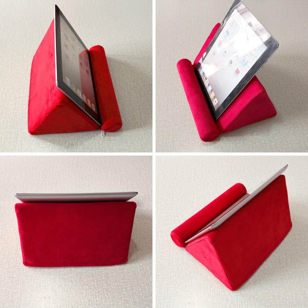 Multifunctional Tablet Pillow Stand Phone Holder Ergonomic Triangular Bed Cushion Soft Suede Rest Pad for iPad E-reader