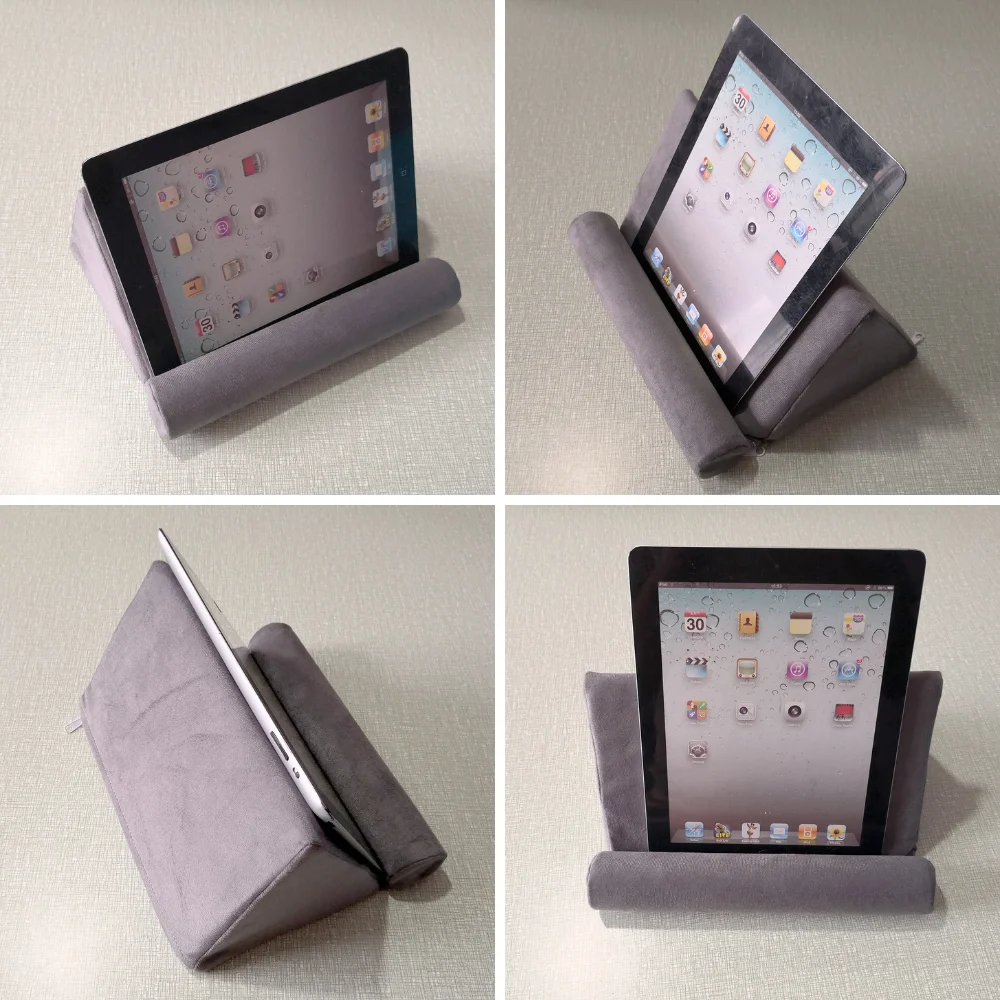 Multifunctional Tablet Pillow Stand Phone Holder Ergonomic Triangular Bed Cushion Soft Suede Rest Pad for iPad E-reader