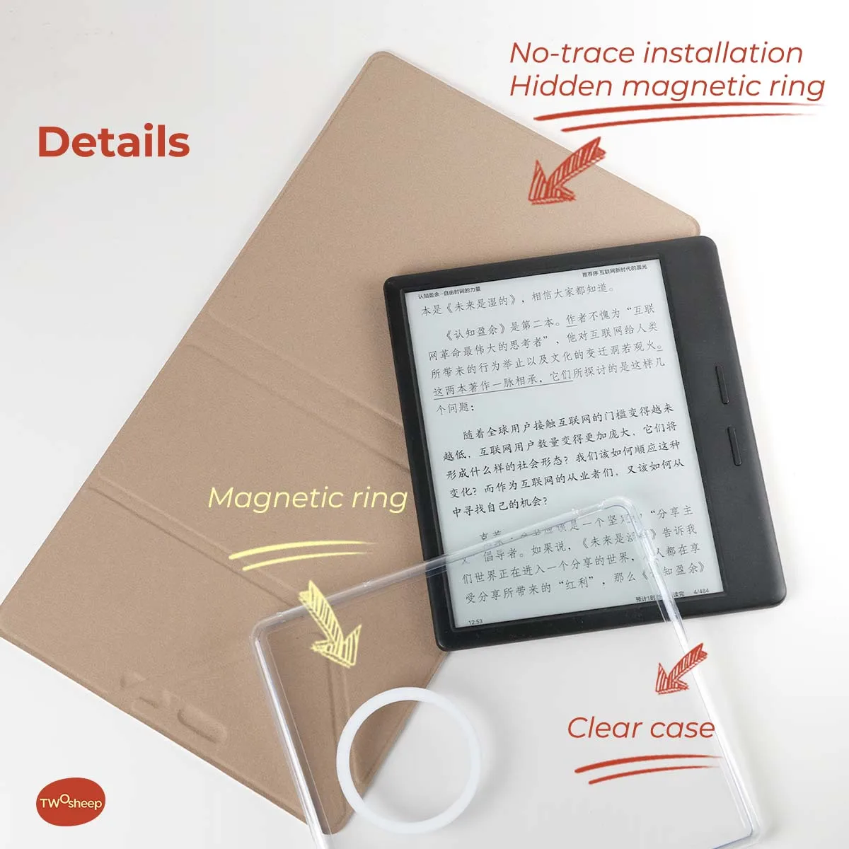 Twosheep Magnetic Detachable Case for Musnap Ocean Oceanc iReader Ocean5pro Ocean5c 7 Inch Soft TCover Auto Sleep Wake Line Cat