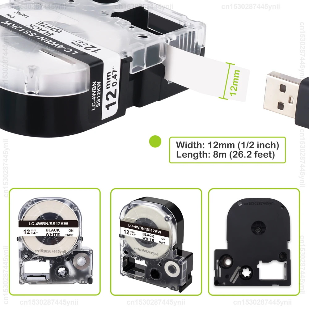 2pcs/5pcs/10pcs SS12KW 12mm Compatible Epson Label Tape SS12KW LK-4WBN ST12KW SC12RW SC12YW for Epson LW-300 LW-400 Label Maker