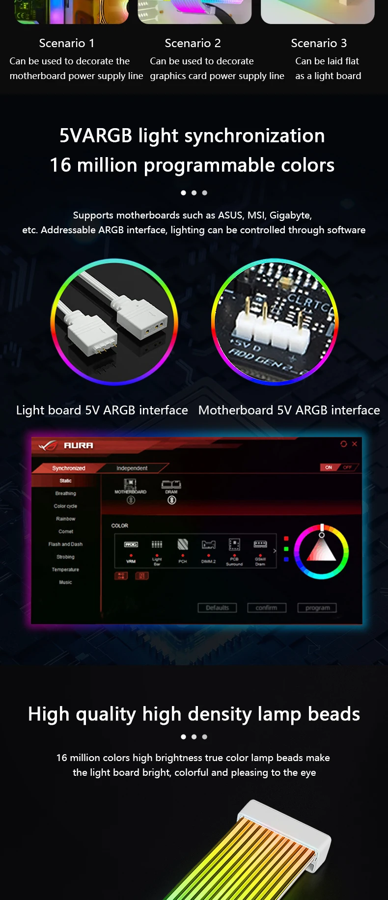UPSIREN Bendable ARGB Light Board, Suitable For Graphics Card 24pin/8pin/2x8pin/12VHPWR/Motherboard Decorative Light Strip
