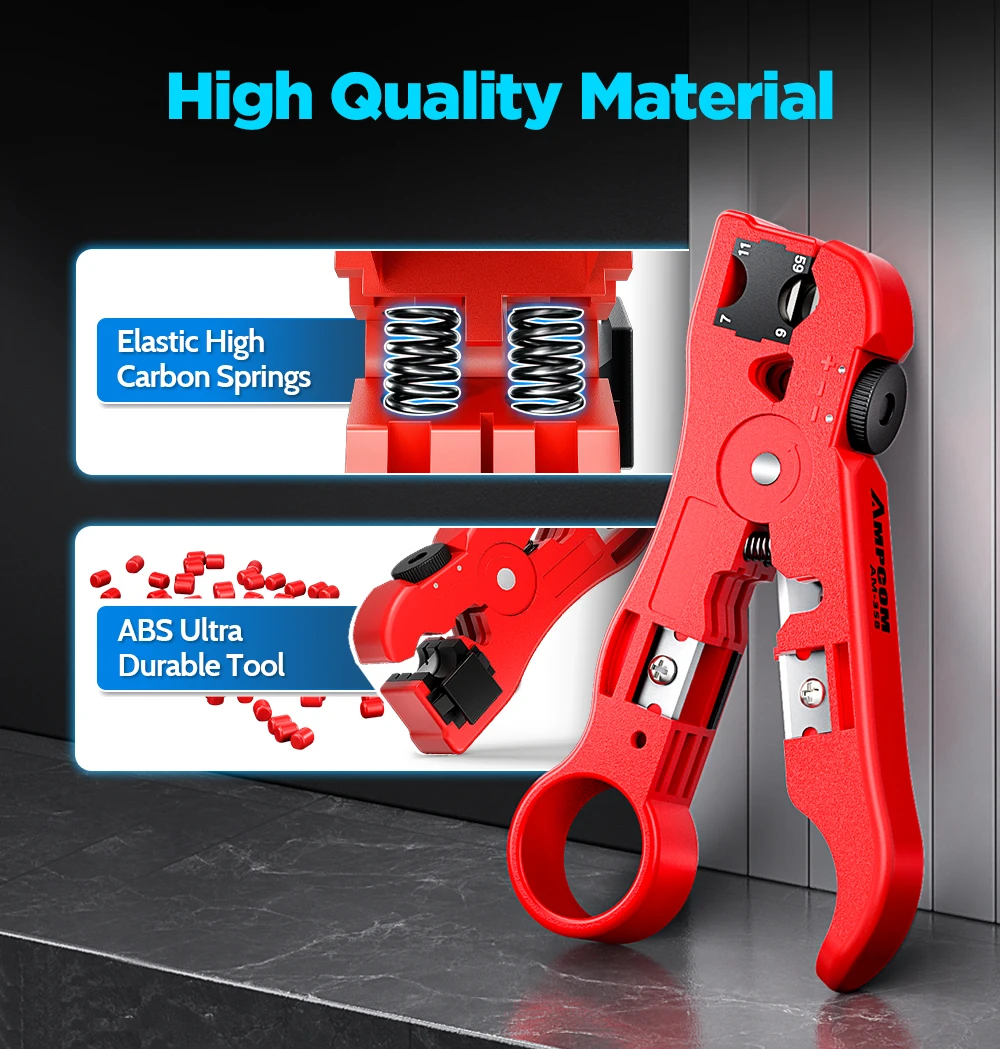 AMPCOM Multi-Function Cable Stripper Tool for Coaxial/Round/Flat Wires, Wire Stripper & Cutter with Compression