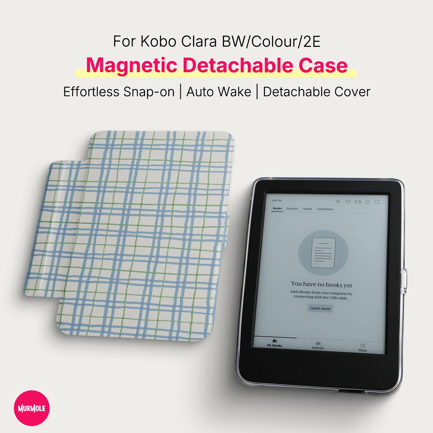 Magnetic Detachable Case for Kobo Clara Colour BW 2E 6" Classic Striped Pattern Protective Cover with Auto Sleep Wake Cover