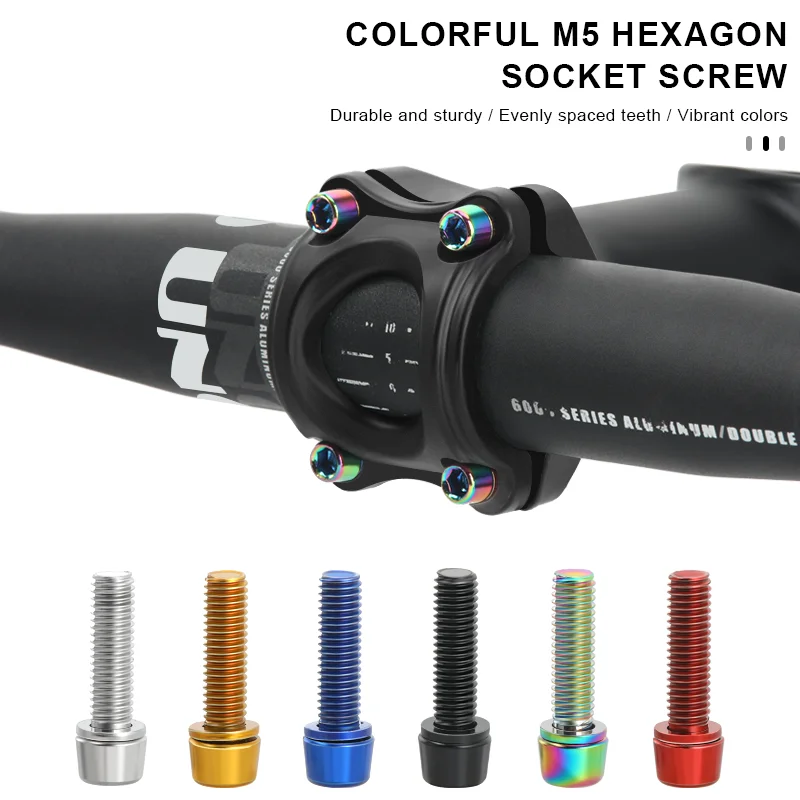 6pcs/set Bicycle Handlebar Screws M5*18MM Titanium-plated Colorful Steel MTB Bike Handle Bar Stem Riser Bottle Holder Bolts