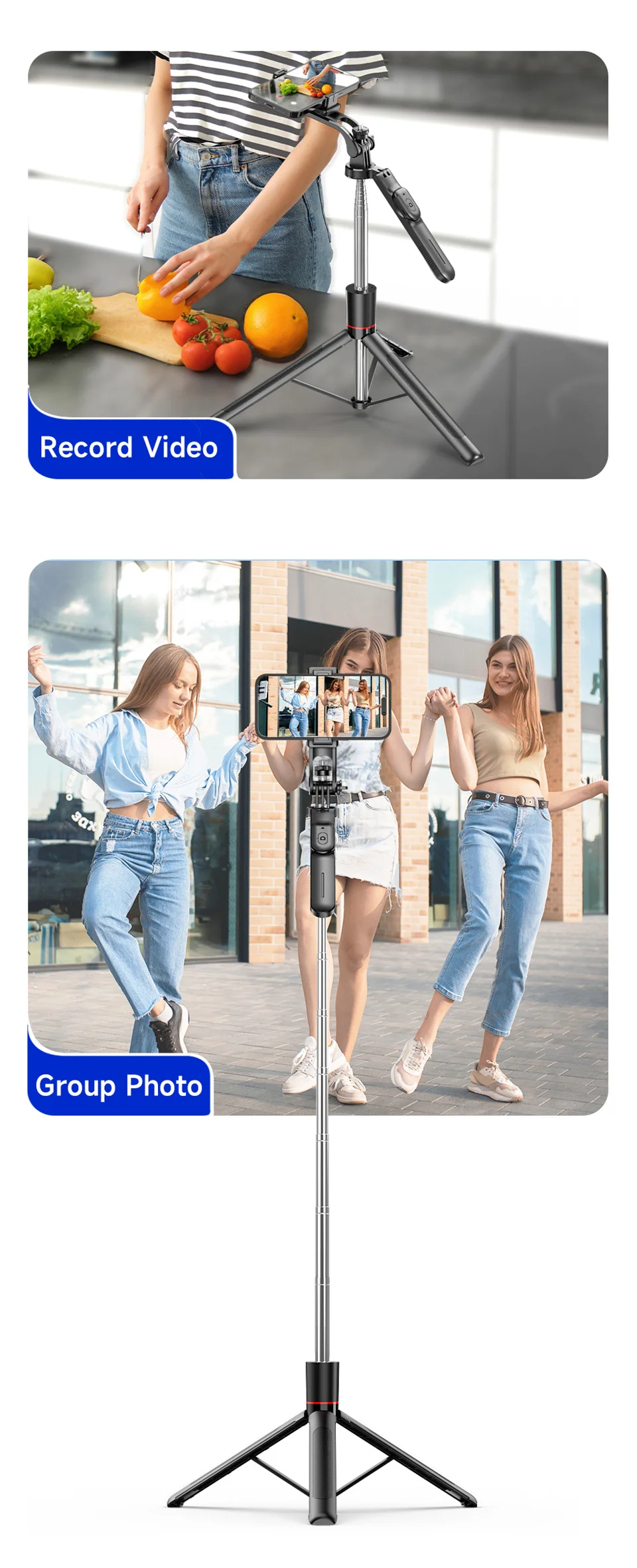 MEUYAG Selfie Stick Tripod with 1708mm Long Monopod Fill Light, Bluetooth Remote, 360° Rotation, 1/4 Interface, for mobile phone