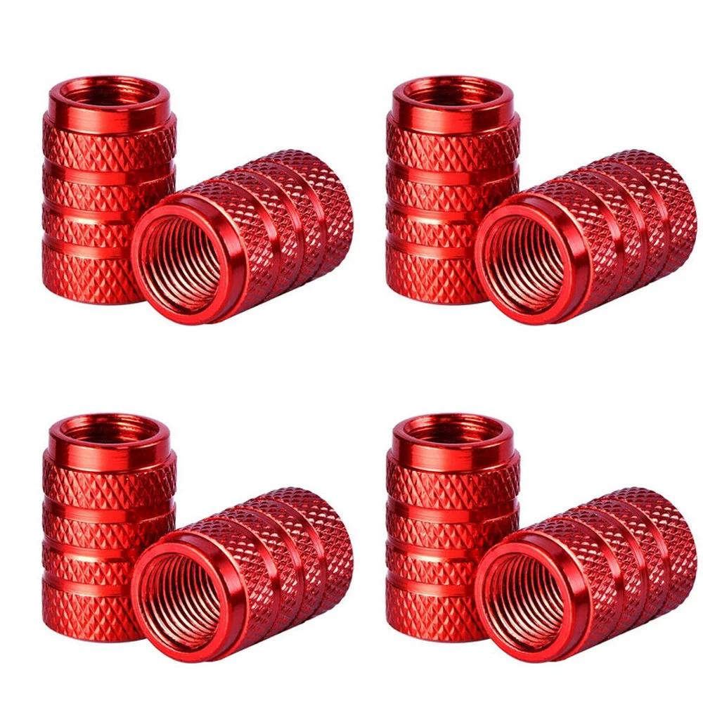 4pcs Knurling Style Tire Valve Caps Aluminum Silver Car Bike Wheel Stem Air Valve Caps Tire Pressure Cap Accessory