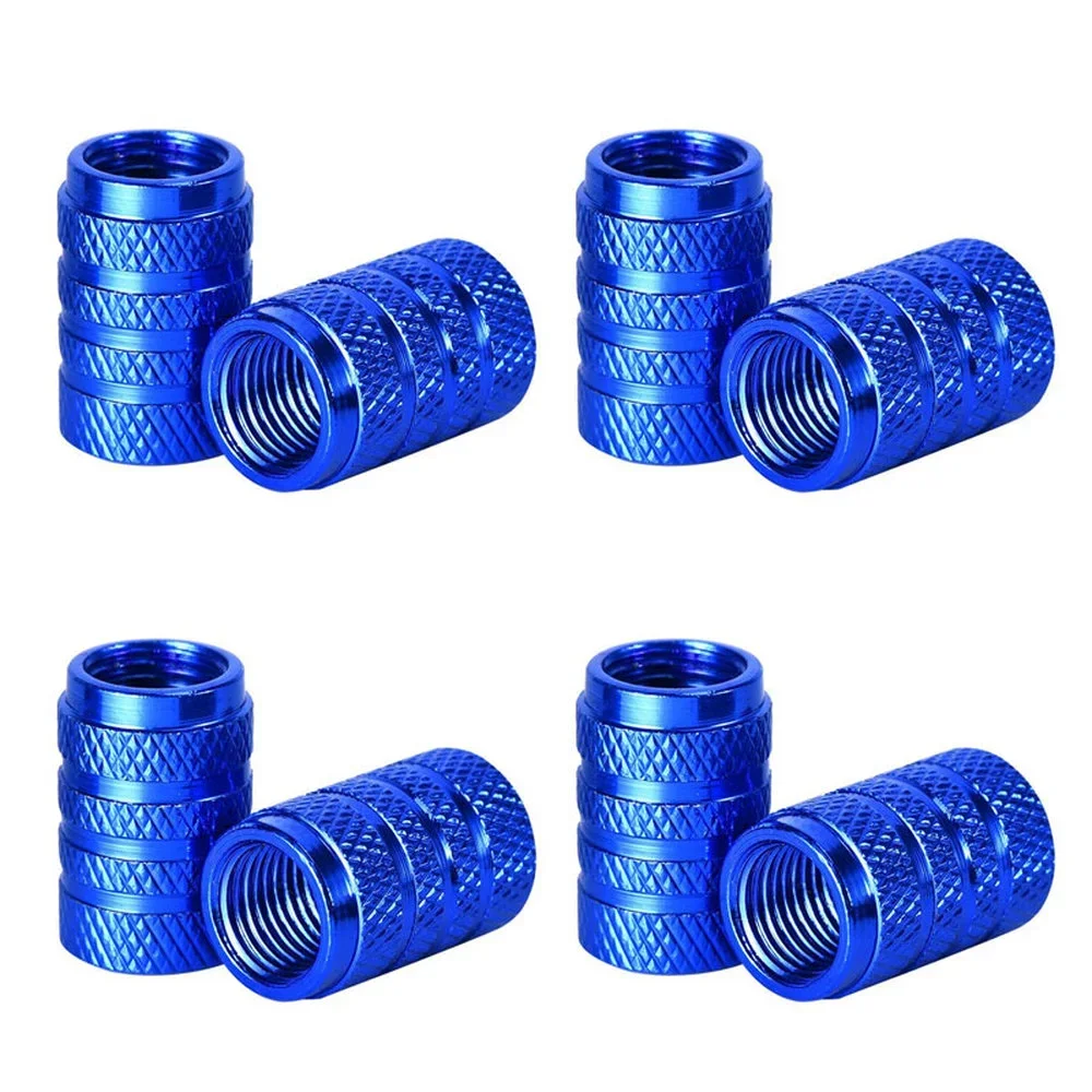 4pcs Knurling Style Tire Valve Caps Aluminum Silver Car Bike Wheel Stem Air Valve Caps Tire Pressure Cap Accessory