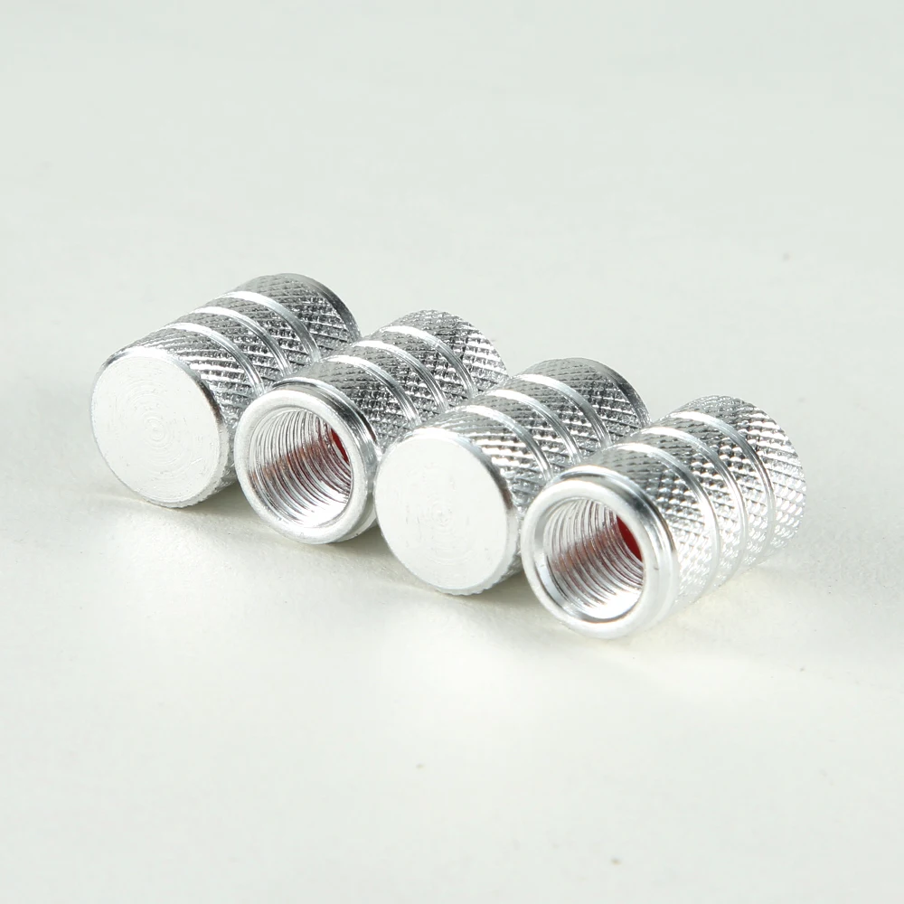 4pcs Knurling Style Tire Valve Caps Aluminum Silver Car Bike Wheel Stem Air Valve Caps Tire Pressure Cap Accessory