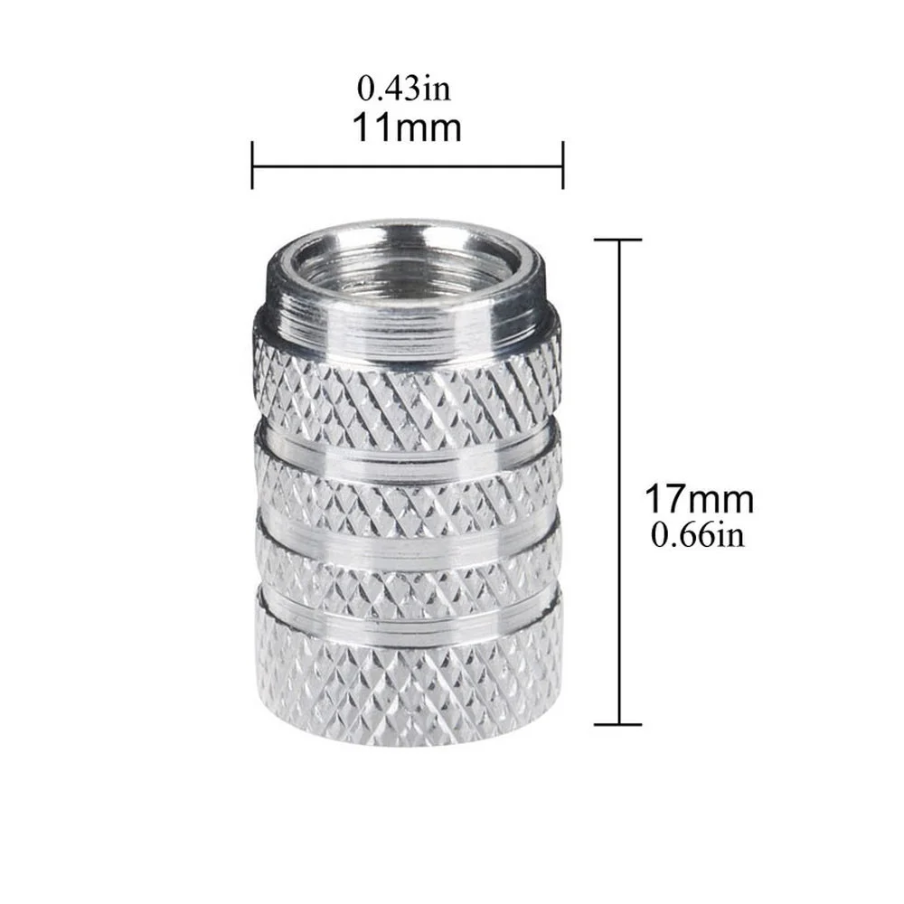 4pcs Knurling Style Tire Valve Caps Aluminum Silver Car Bike Wheel Stem Air Valve Caps Tire Pressure Cap Accessory