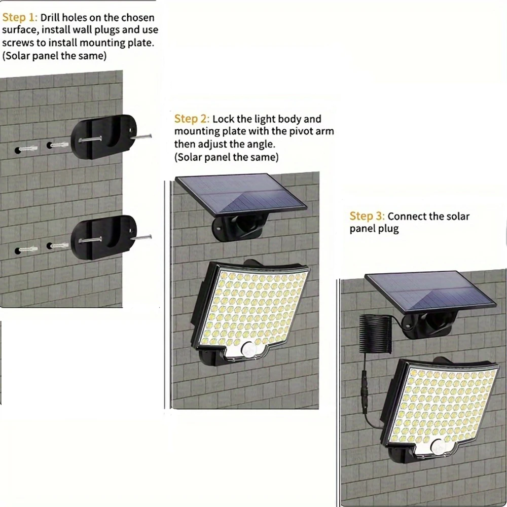 106LED Solar Outdoor Lights Motion Sensor Remote Wall Flood Lamp Security Waterproof Patio Garden Garage Fence Pathway Lighting