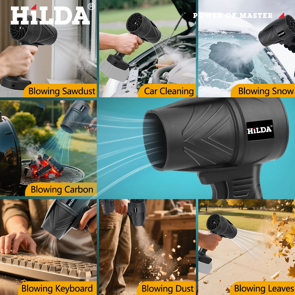 HILDA 1000W Air Blower Handheld Storm Force Cordless Dust Blaster Snow & Leaf Sweeper Turbo Jet Cleaner Pro for Makita Battery