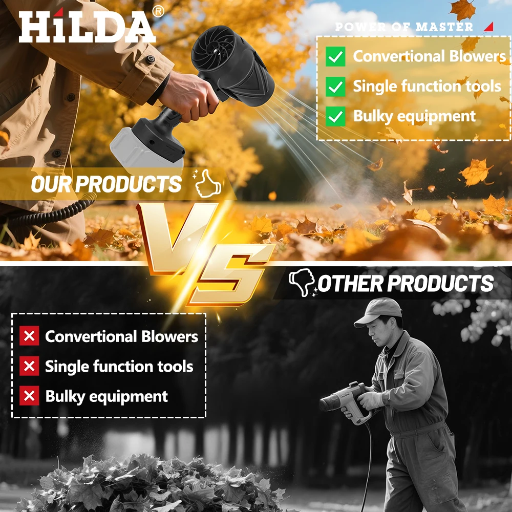 HILDA 1000W Air Blower Handheld Storm Force Cordless Dust Blaster Snow & Leaf Sweeper Turbo Jet Cleaner Pro for Makita Battery