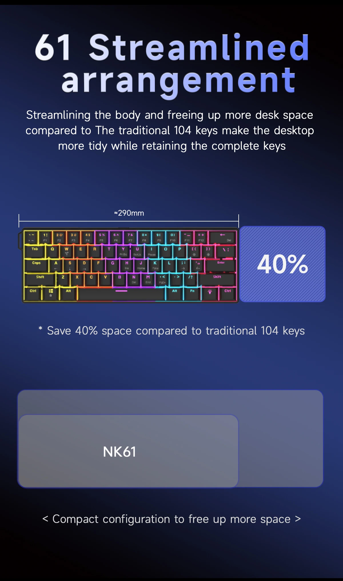 AJAZZ NK61 Wired Gaming Mechanical Keyboard 60% RGB Hot-Swappable 61 Keys Red Switch Mini Keyboard for Gamer PC
