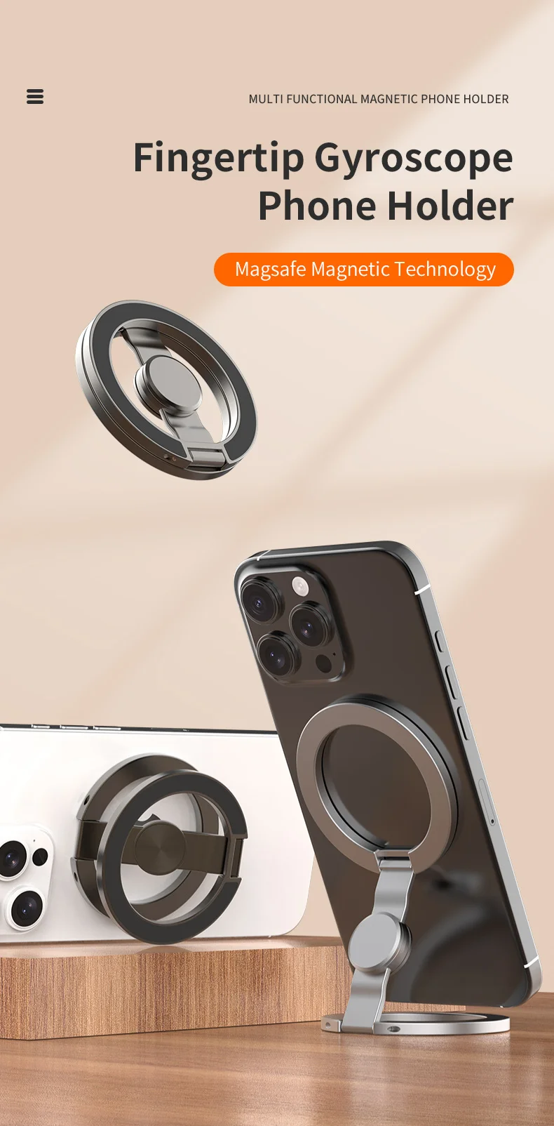 2025 Double-Sided MagSafe Phone Holder for iPhone 14/15/16, Foldable 360° Rotating Stand with Strong Magnet & Finger Grip Suppor
