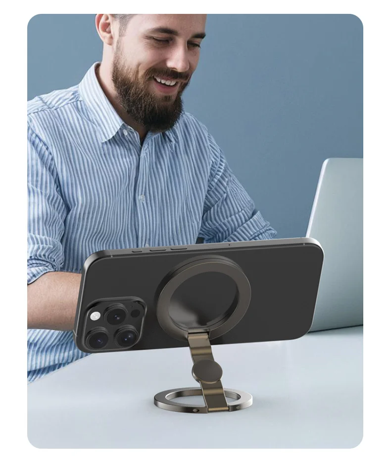 2025 Double-Sided MagSafe Phone Holder for iPhone 14/15/16, Foldable 360° Rotating Stand with Strong Magnet & Finger Grip Suppor