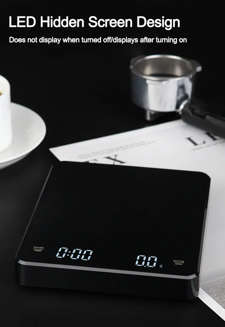 1Set Electronic Coffee Scale with Silicone Pad Digital Coffee Scale with Timer LED Display USB Charging Home Cafe Use Good Gift